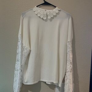 White Lace Sleeve Sweater Women's Top